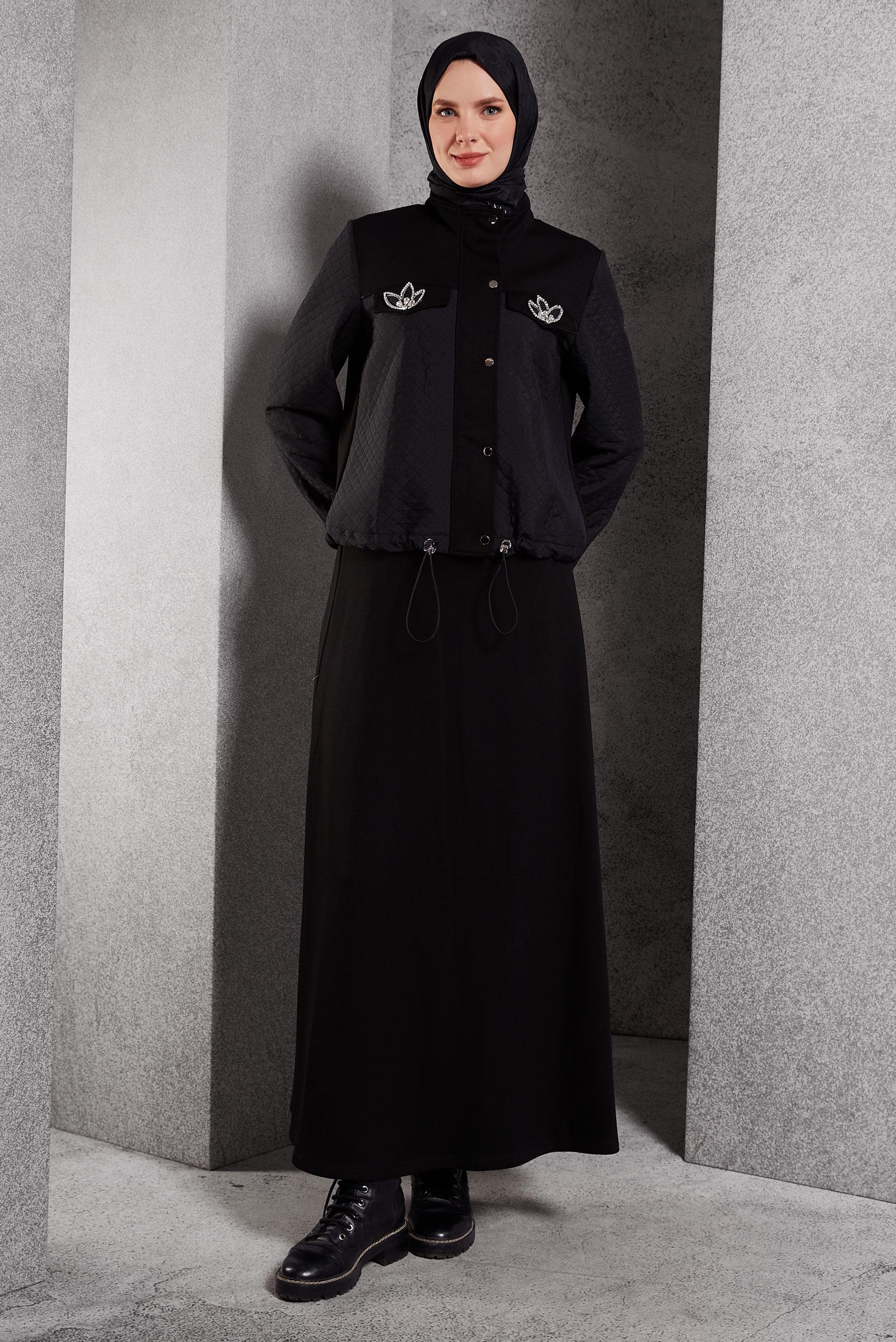 Vêtements hijab NOIR ENSEMBLE DE SURVÊTEMENT À JUPE 45053