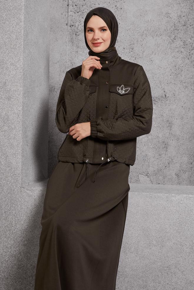 Vêtements hijab BRUN ENSEMBLE DE SURVÊTEMENT À JUPE 45053 - ALVİNA