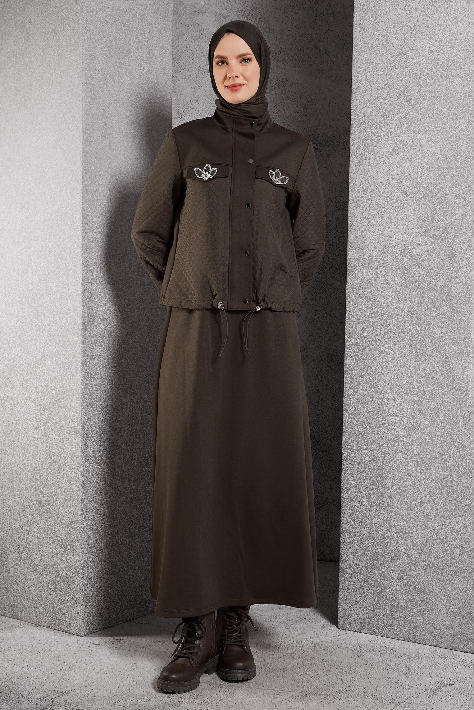 Vêtements hijab BRUN ENSEMBLE DE SURVÊTEMENT À JUPE 45053