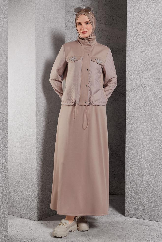 Vêtements hijab BRUN ENSEMBLE DE SURVÊTEMENT À JUPE 45053 - ALVİNA