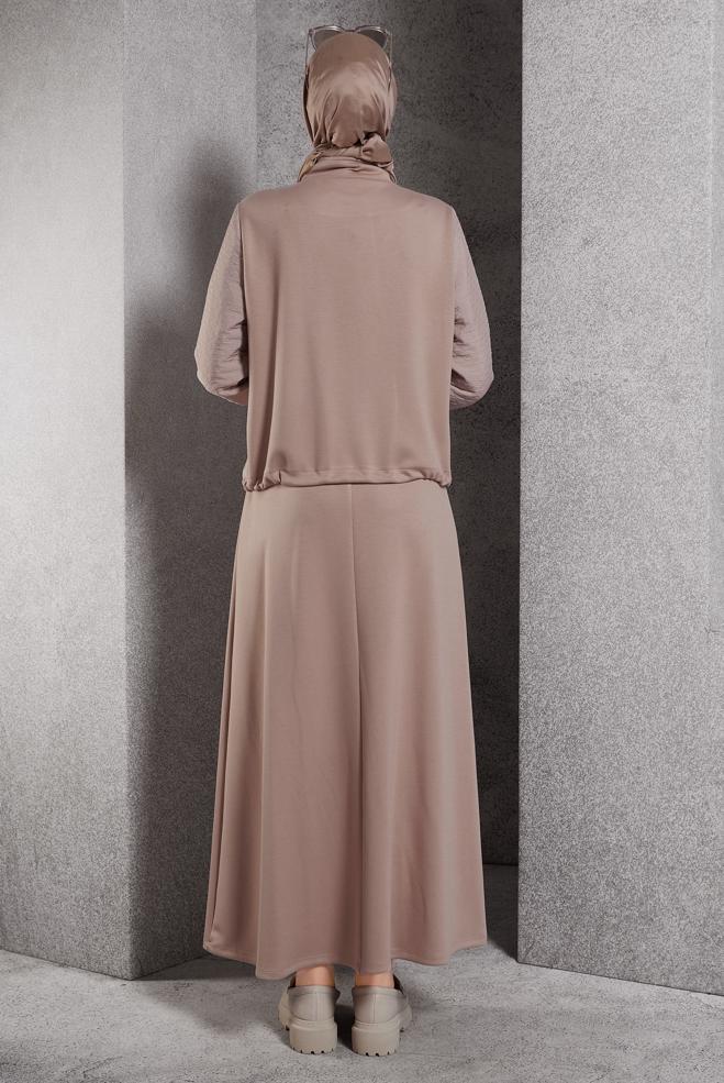 Vêtements hijab BRUN ENSEMBLE DE SURVÊTEMENT À JUPE 45053 - ALVİNA
