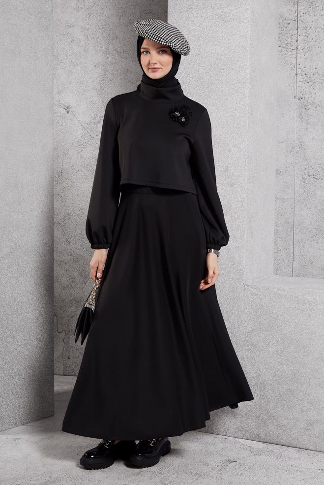 Vêtements hijab NOIR ENSEMBLE DE SURVÊTEMENT À JUPE 45054 - ALVİNA