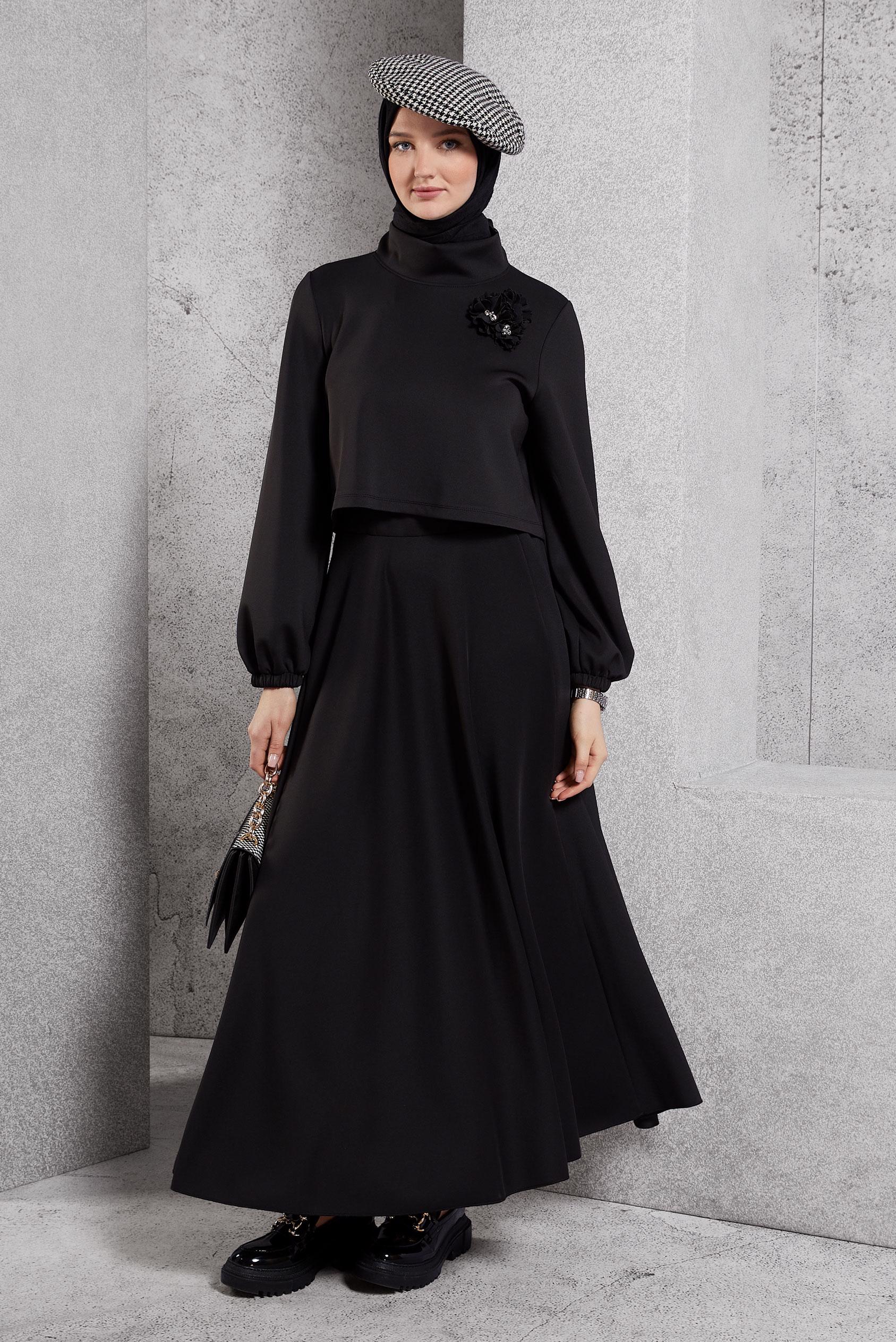 Vêtements hijab NOIR ENSEMBLE DE SURVÊTEMENT À JUPE 45054