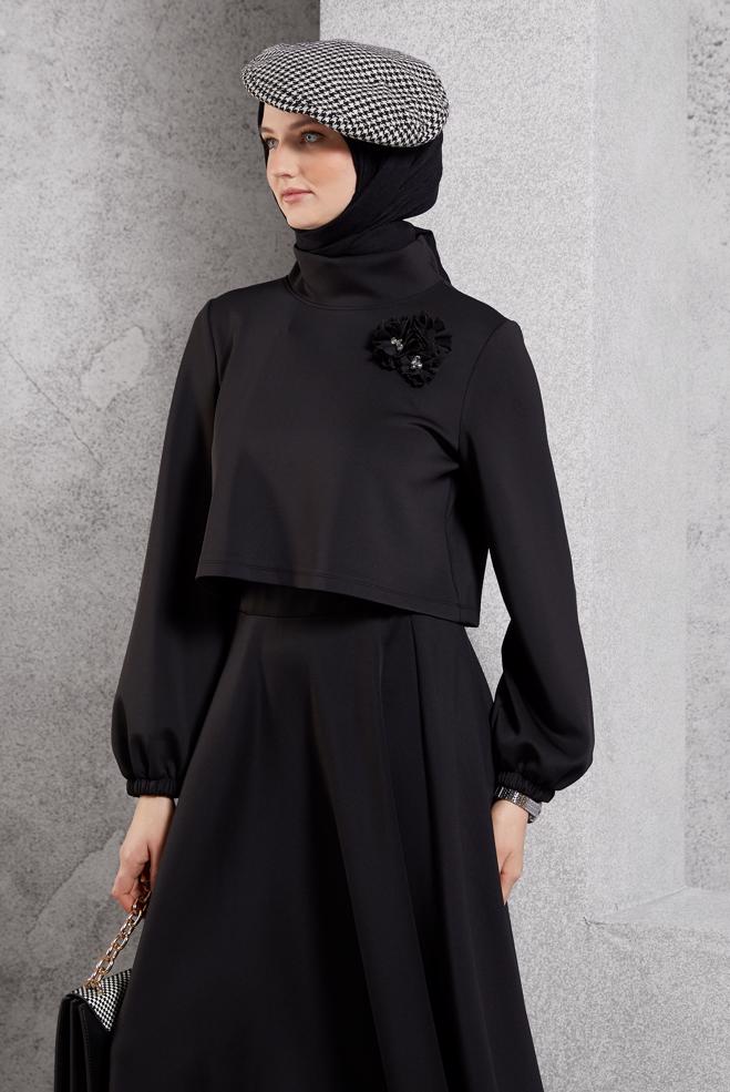Vêtements hijab NOIR ENSEMBLE DE SURVÊTEMENT À JUPE 45054 - ALVİNA