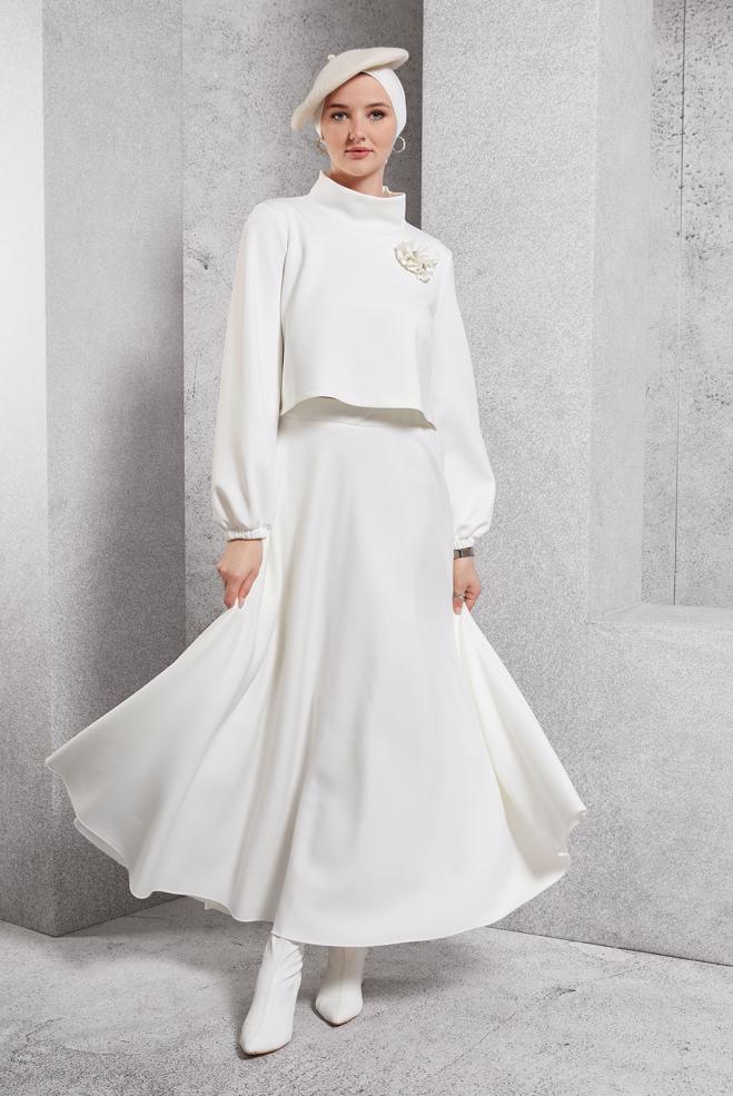 Vêtements hijab BLANC ENSEMBLE DE SURVÊTEMENT À JUPE 45054 - ALVİNA