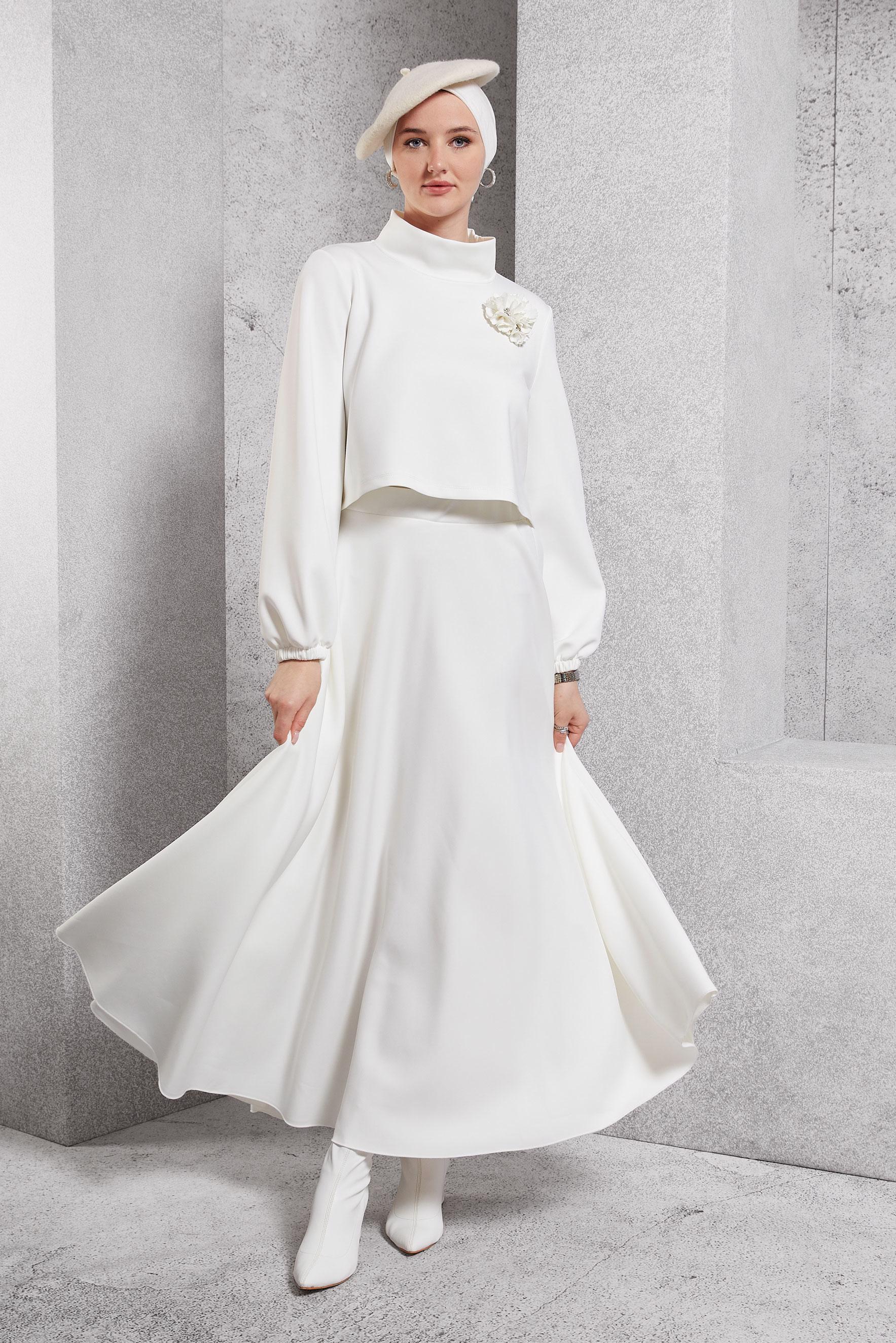 Hijab clothing WHITE SKIRTED TRACKSUIT SET 45054