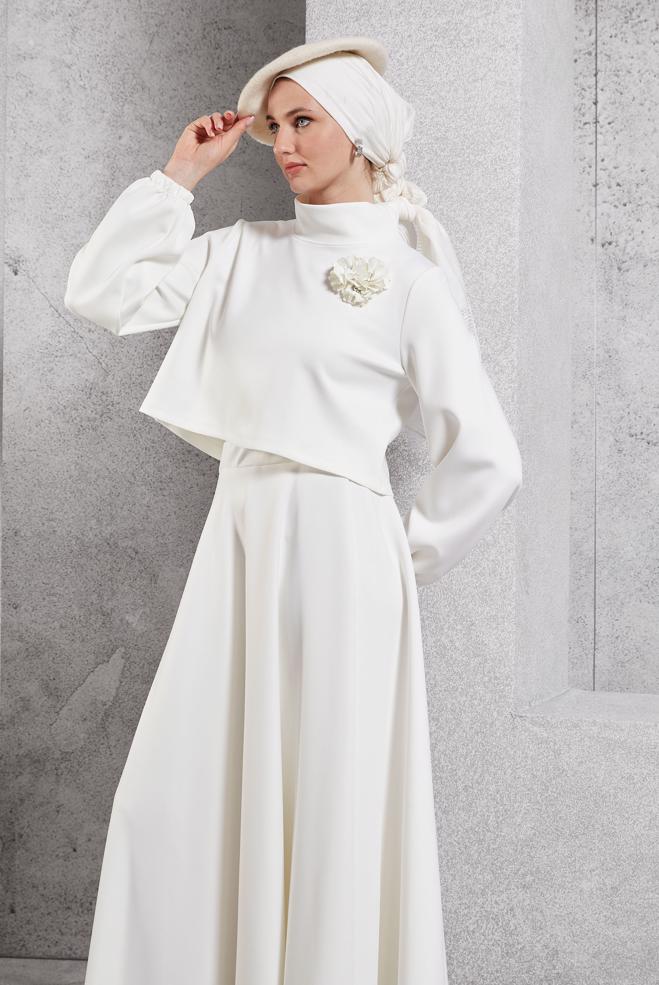 Vêtements hijab BLANC ENSEMBLE DE SURVÊTEMENT À JUPE 45054 - ALVİNA