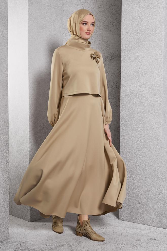 Vêtements hijab BRUN ENSEMBLE DE SURVÊTEMENT À JUPE 45054 - ALVİNA