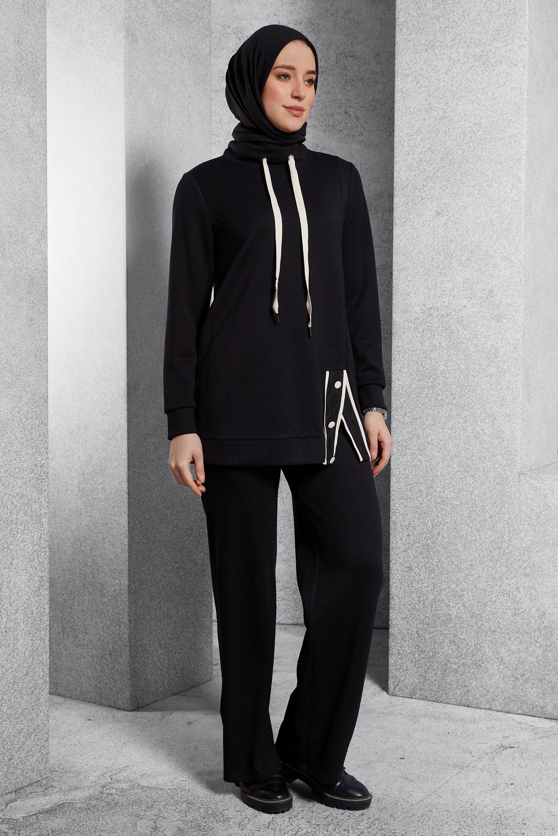 Vêtements hijab NOIR ENSEMBLE SURVÊTEMENT AVEC PANTALON 45055 