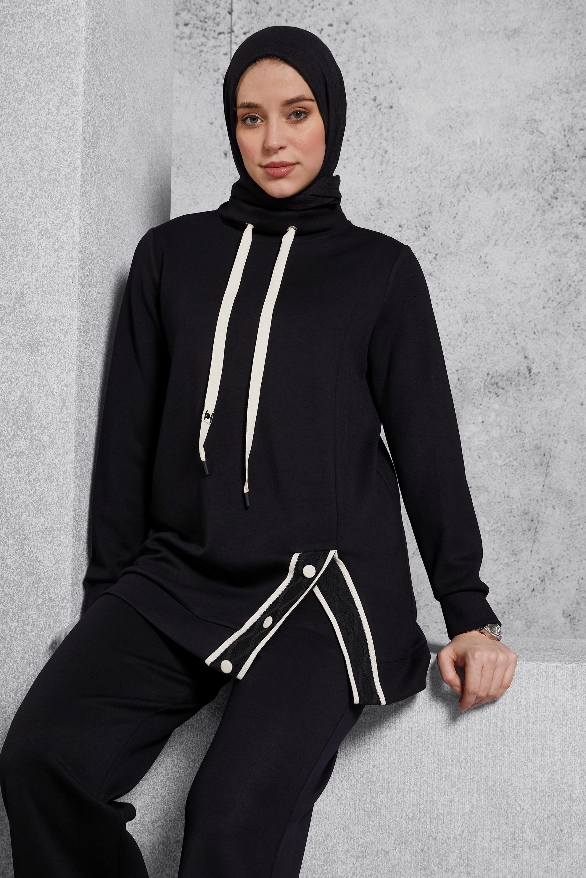 Vêtements hijab NOIR ENSEMBLE SURVÊTEMENT AVEC PANTALON 45055 