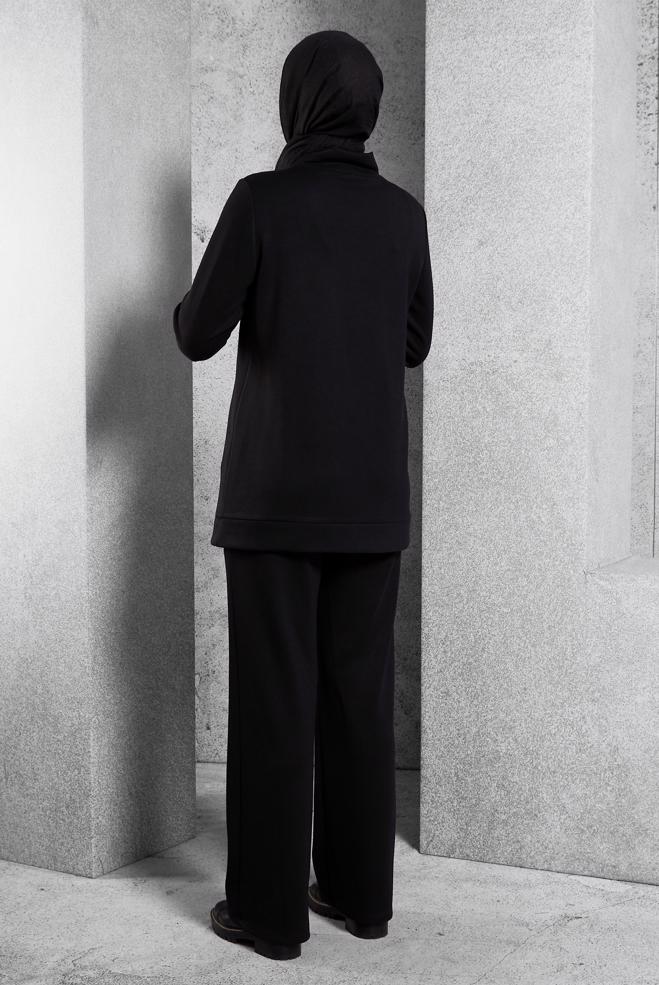 Vêtements hijab NOIR ENSEMBLE SURVÊTEMENT AVEC PANTALON 45055  - ALVİNA