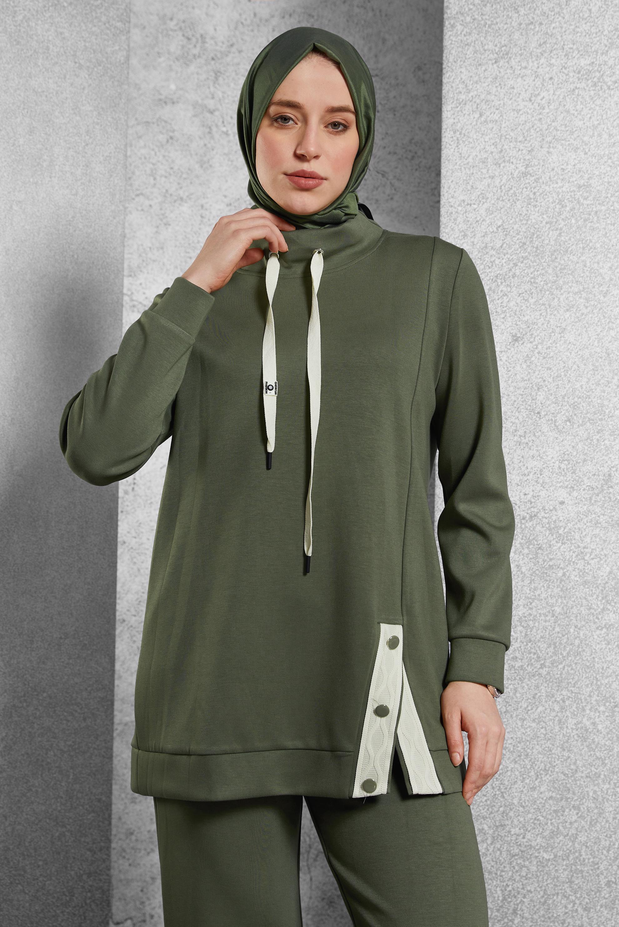 Tesettür giyim HAKİ PANTOLONLU EŞOFMAN TAKIM 45055