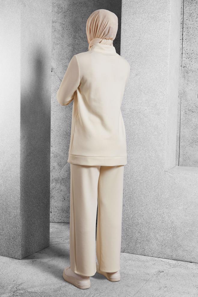 Vêtements hijab ÉCRUE ENSEMBLE SURVÊTEMENT AVEC PANTALON 45055  - ALVİNA