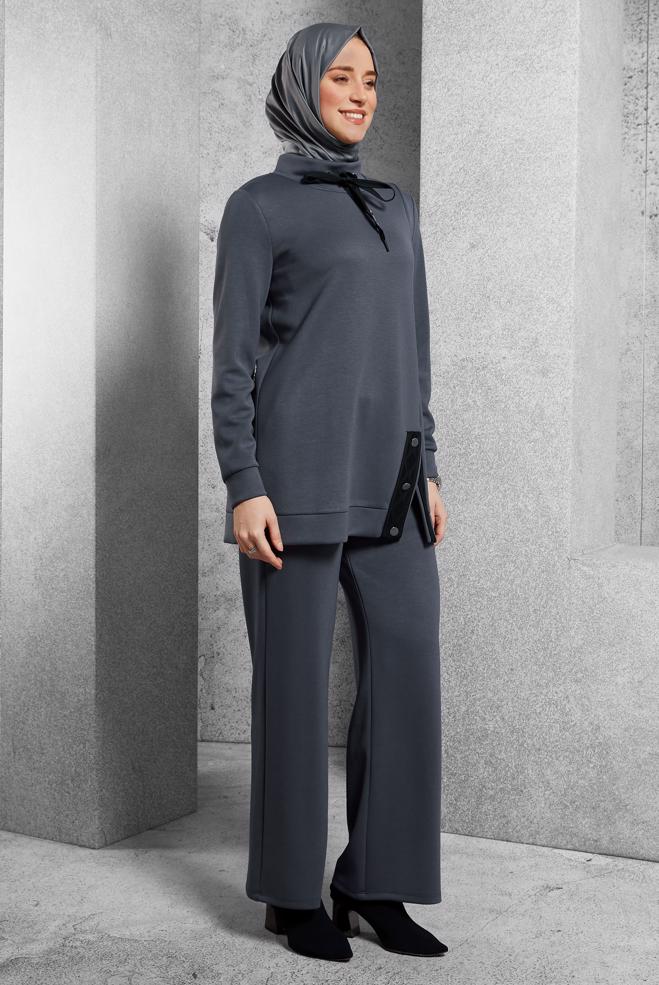 Vêtements hijab GRIS ENSEMBLE SURVÊTEMENT AVEC PANTALON 45055  - ALVİNA