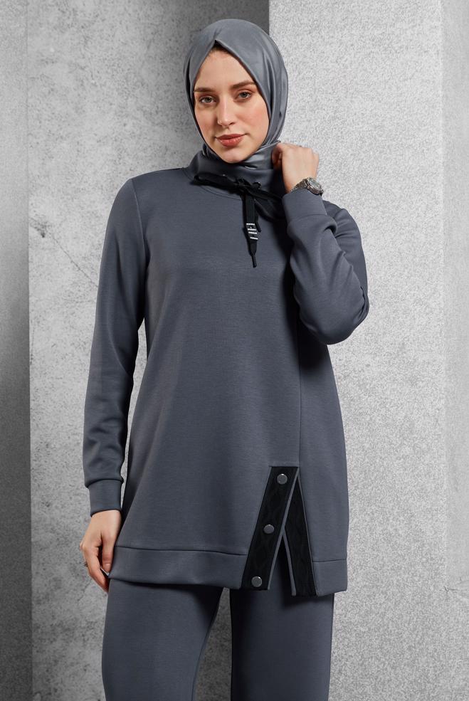 Vêtements hijab GRIS ENSEMBLE SURVÊTEMENT AVEC PANTALON 45055  - ALVİNA