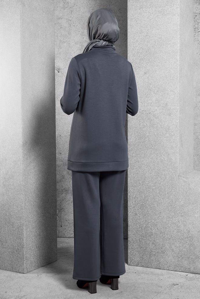 Vêtements hijab GRIS ENSEMBLE SURVÊTEMENT AVEC PANTALON 45055  - ALVİNA