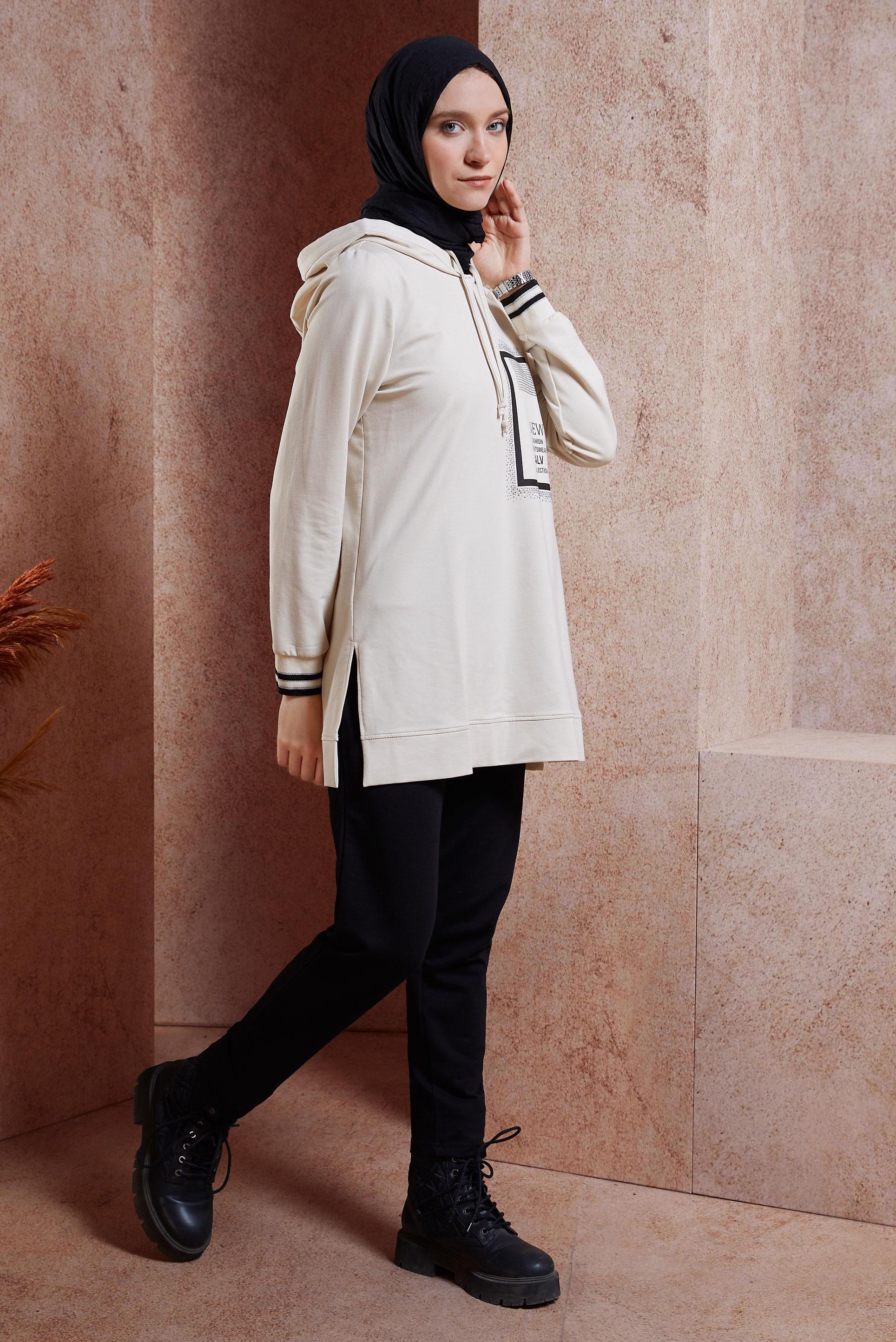 Hijab clothing BEIGE PRINTED TRACKSUIT TUNIC 45056