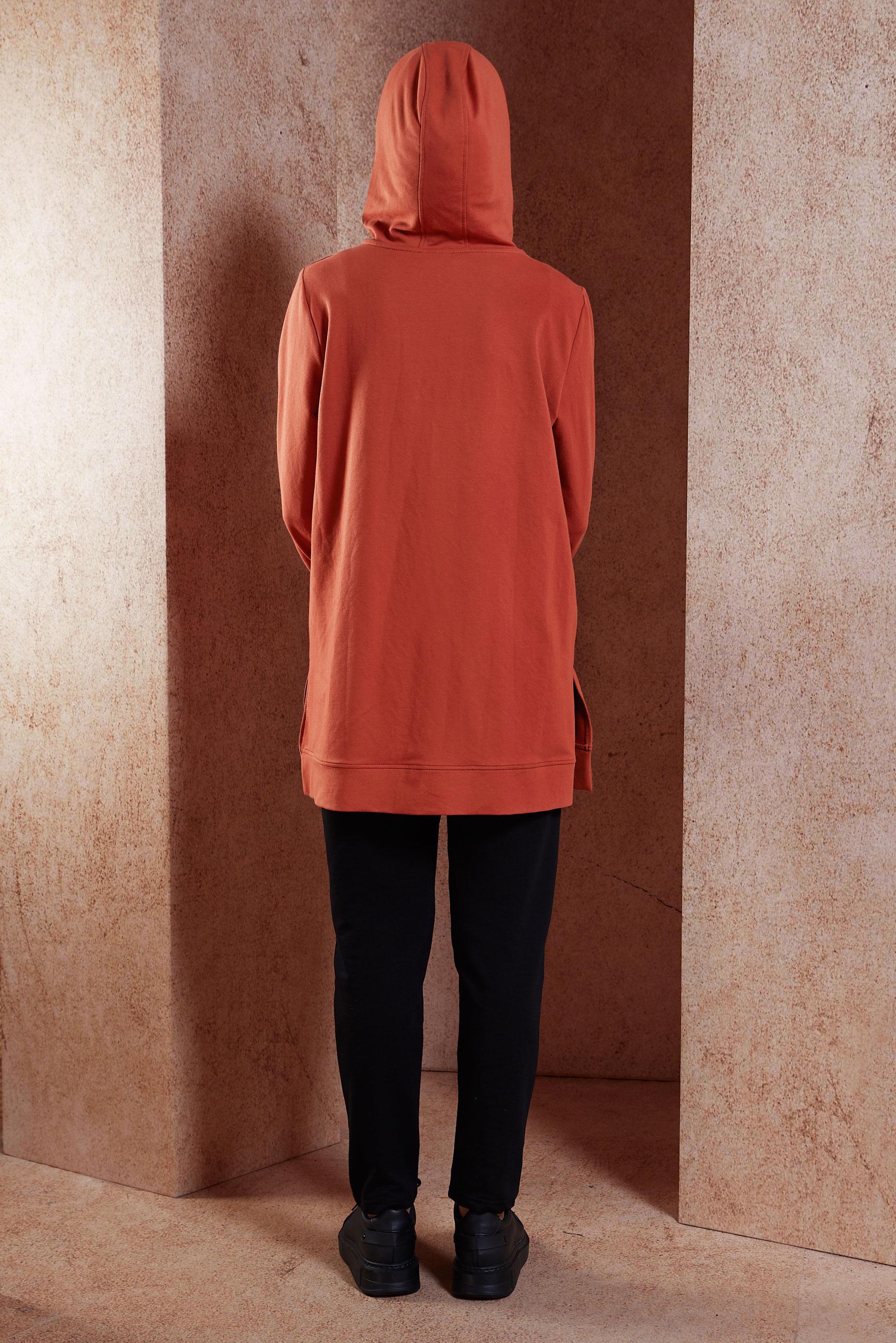 Tesettür giyim TURUNCU YAZI BASKILI EŞOFMAN TUNİK 45056