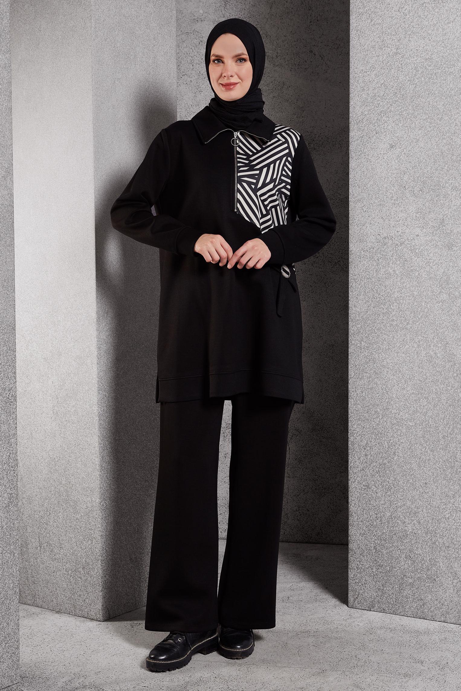 Tesettür giyim SİYAH PANTOLONLU EŞOFMAN TAKIM 45064