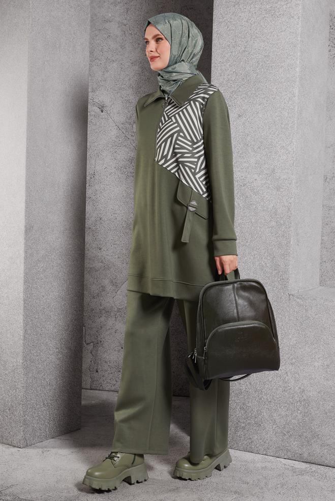 Vêtements hijab KAKI ENSEMBLE SURVÊTEMENT AVEC PANTALON 45064 - ALVİNA