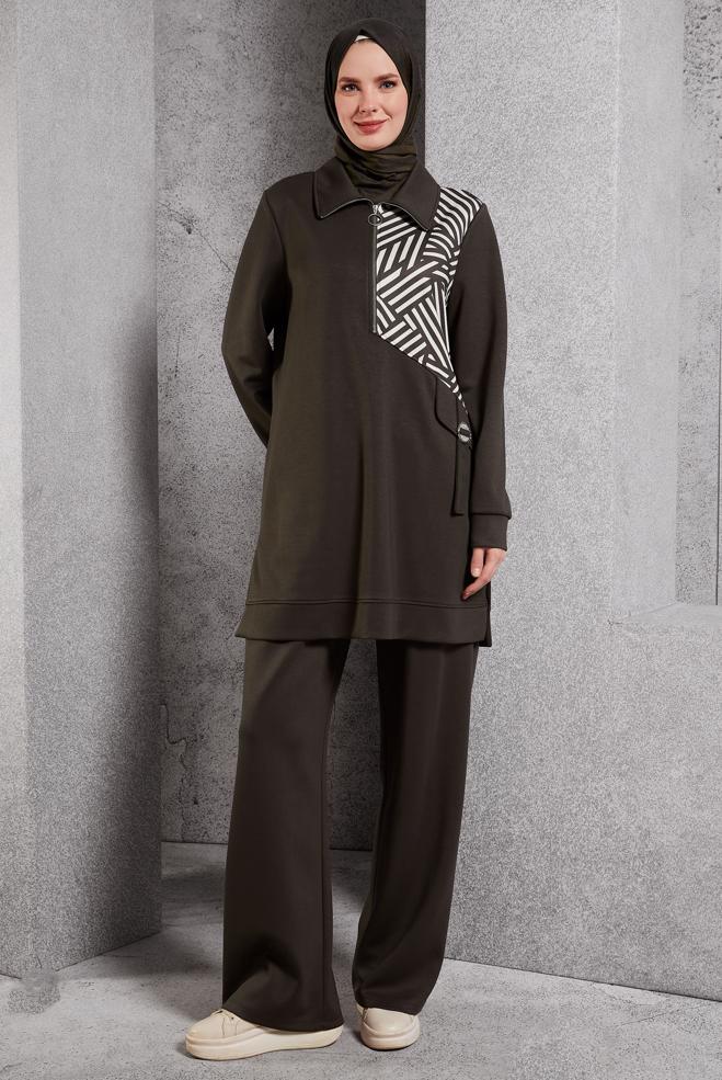 Vêtements hijab BRUN ENSEMBLE SURVÊTEMENT AVEC PANTALON 45064 - ALVİNA