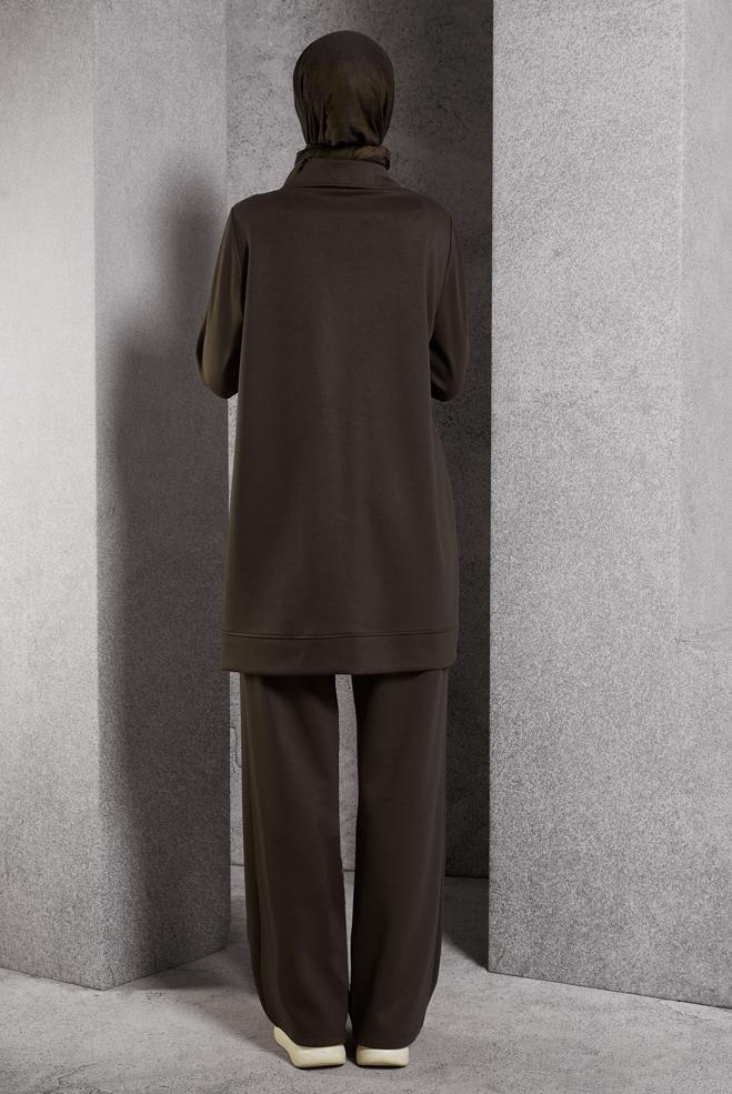 Vêtements hijab BRUN ENSEMBLE SURVÊTEMENT AVEC PANTALON 45064 - ALVİNA