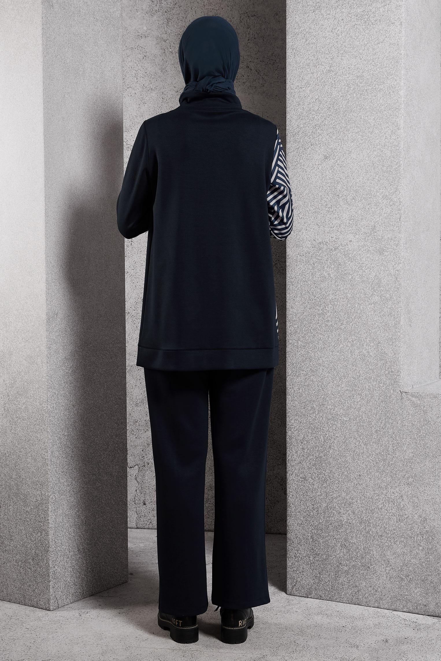 Tesettür giyim LACİVERT DESENLİ PANTOLONLU EŞOFMAN TAKIM 45065