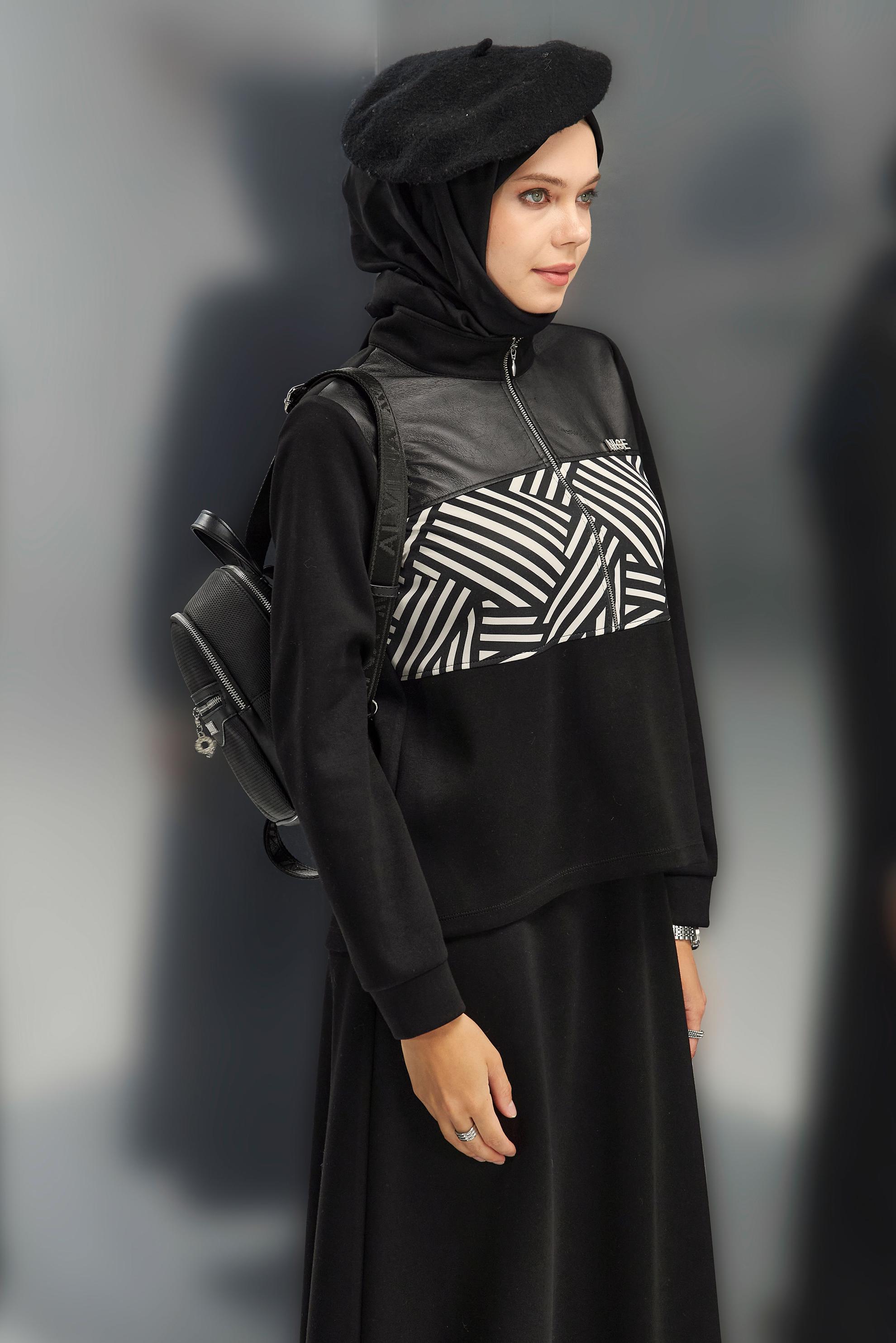 Tesettür giyim SİYAH ETEKLİ EŞOFMAN TAKIM 45066