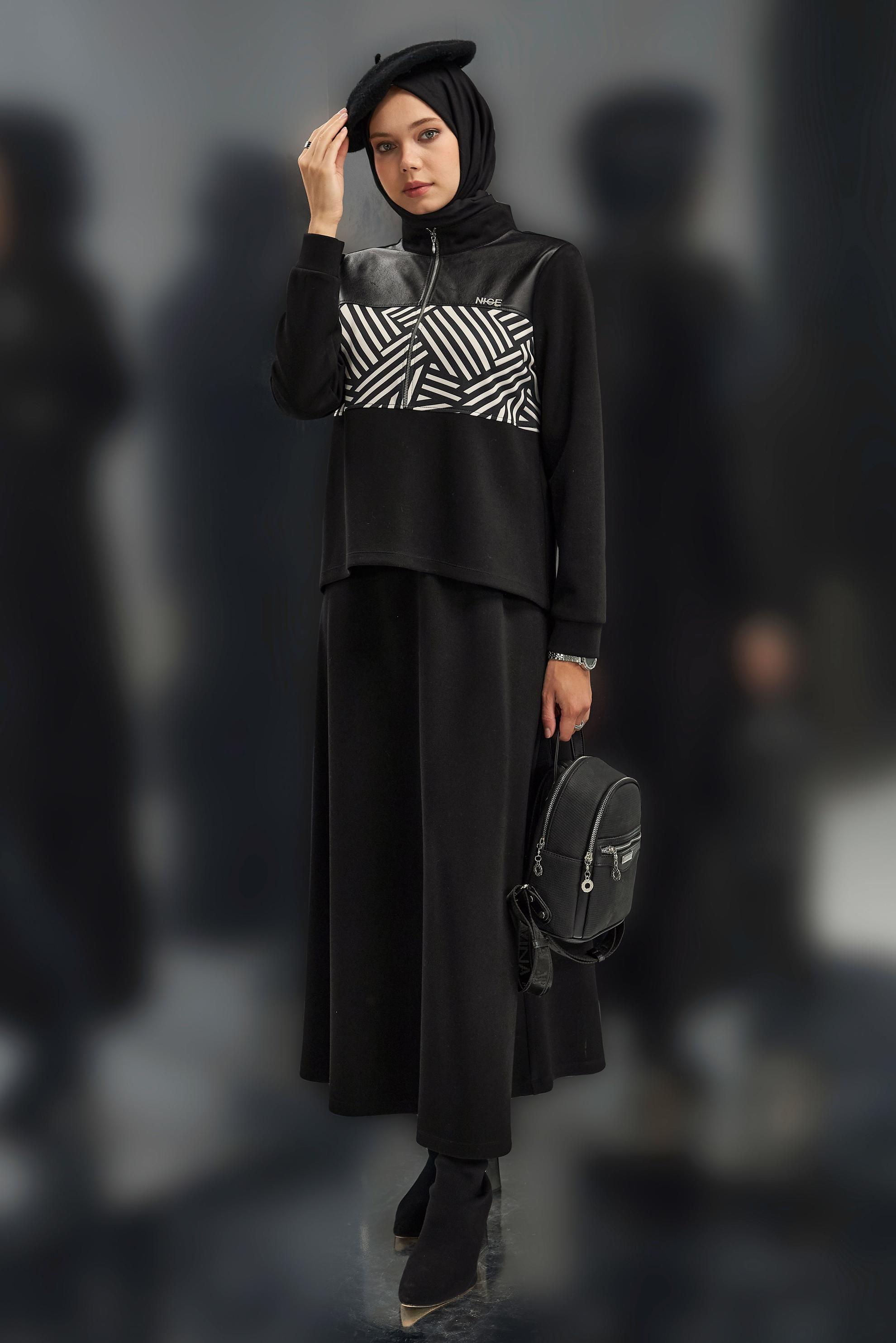 Tesettür giyim SİYAH ETEKLİ EŞOFMAN TAKIM 45066