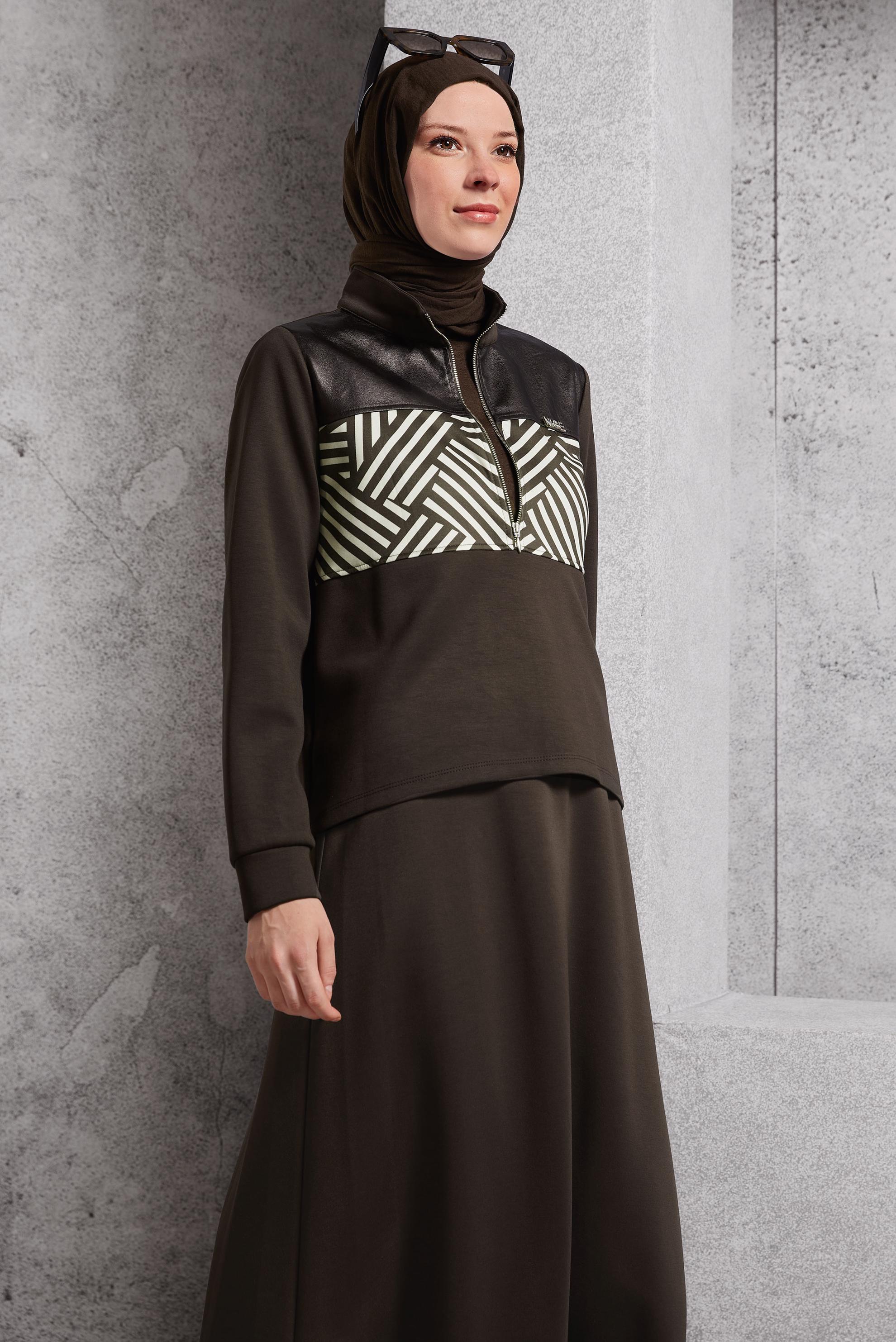 Vêtements hijab BRUN ENSEMBLE DE SURVÊTEMENT À JUPE 45066