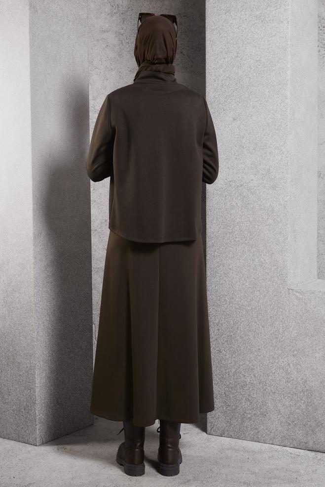 Vêtements hijab BRUN ENSEMBLE DE SURVÊTEMENT À JUPE 45066 - ALVİNA