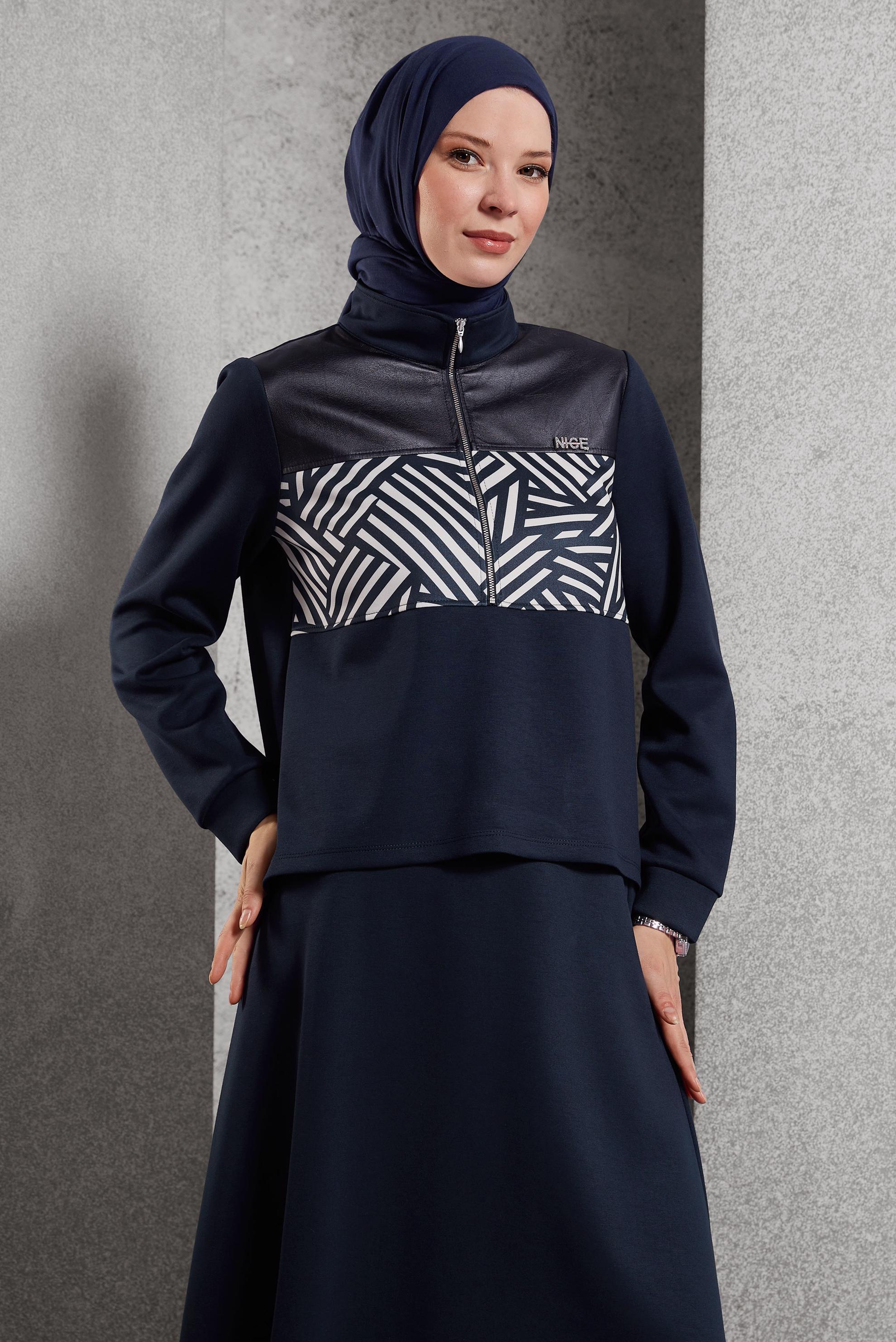Vêtements hijab BLEU MARINE ENSEMBLE DE SURVÊTEMENT À JUPE 45066