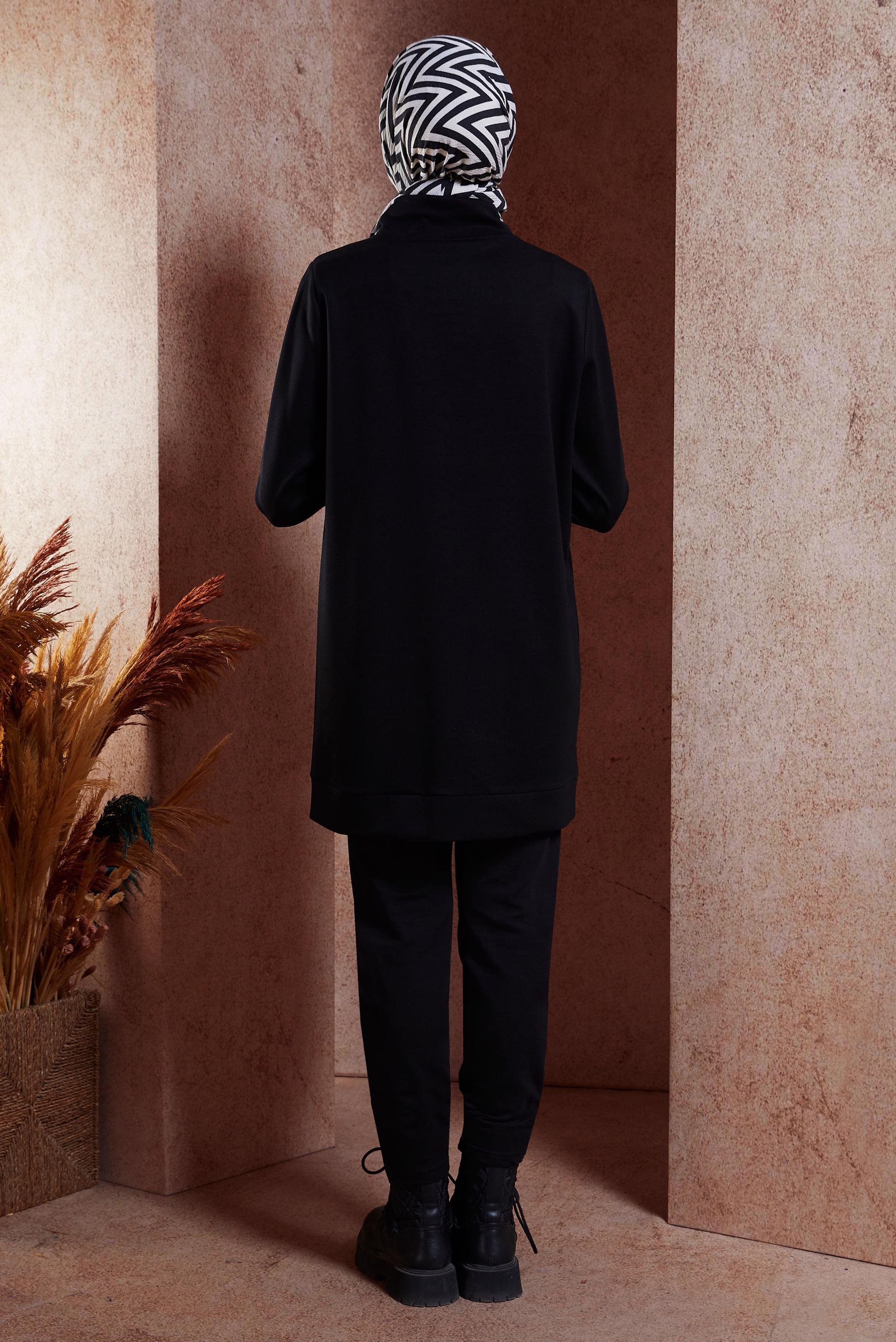 Tesettür giyim SİYAH FERMUAR DETAYLI EŞOFMAN TUNİK 45093