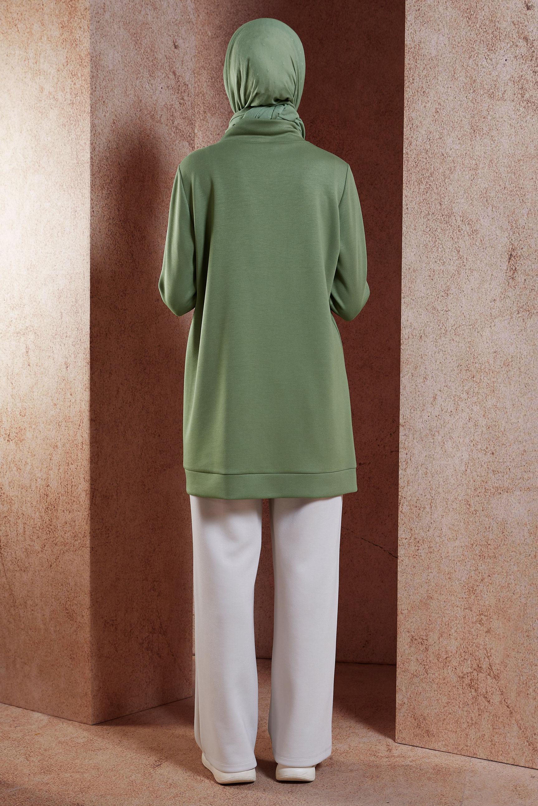 Tesettür giyim HAKİ FERMUAR DETAYLI EŞOFMAN TUNİK 45093