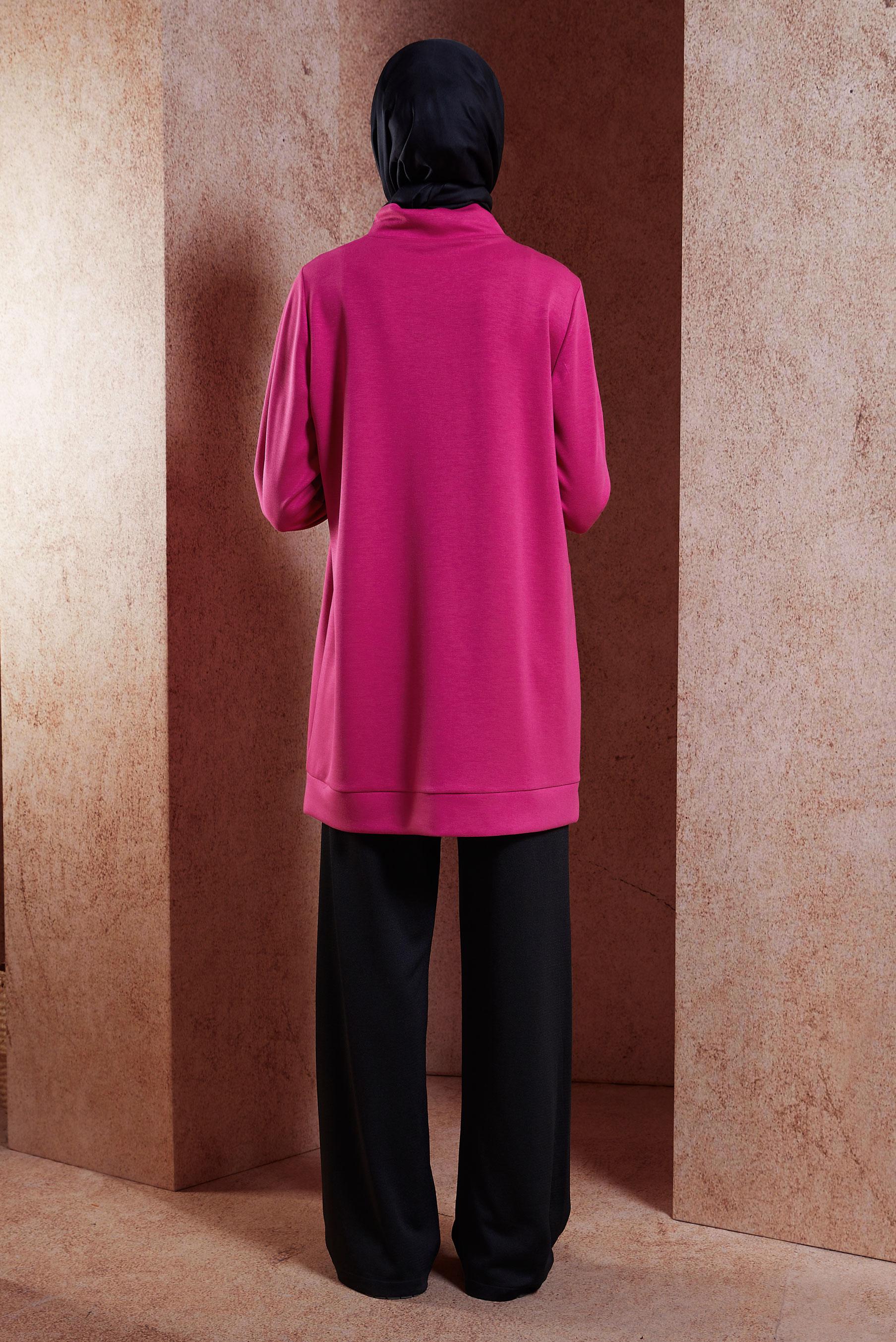 Tesettür giyim FUŞYA FERMUAR DETAYLI EŞOFMAN TUNİK 45093