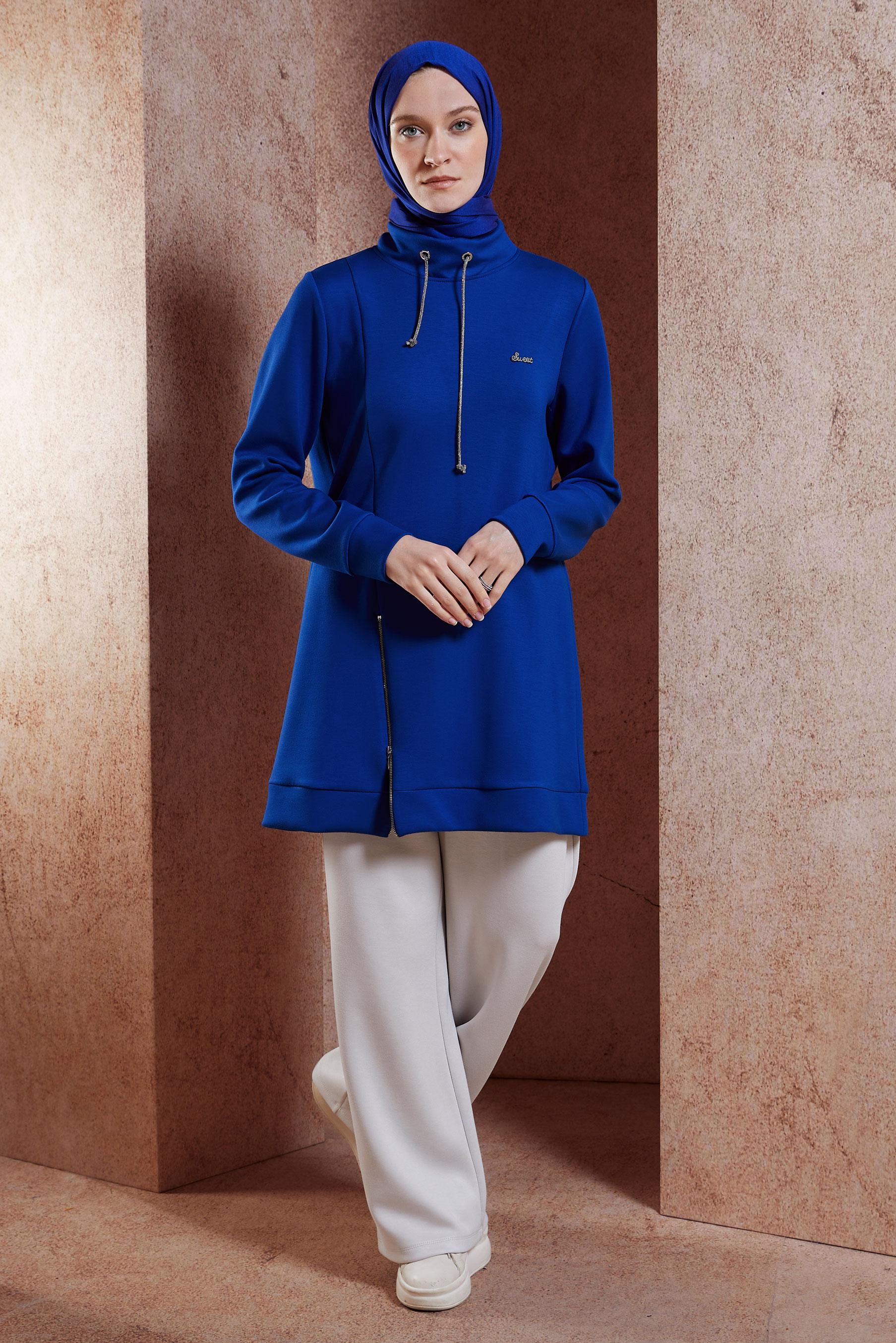 Tesettür giyim LACİVERT FERMUAR DETAYLI EŞOFMAN TUNİK 45093