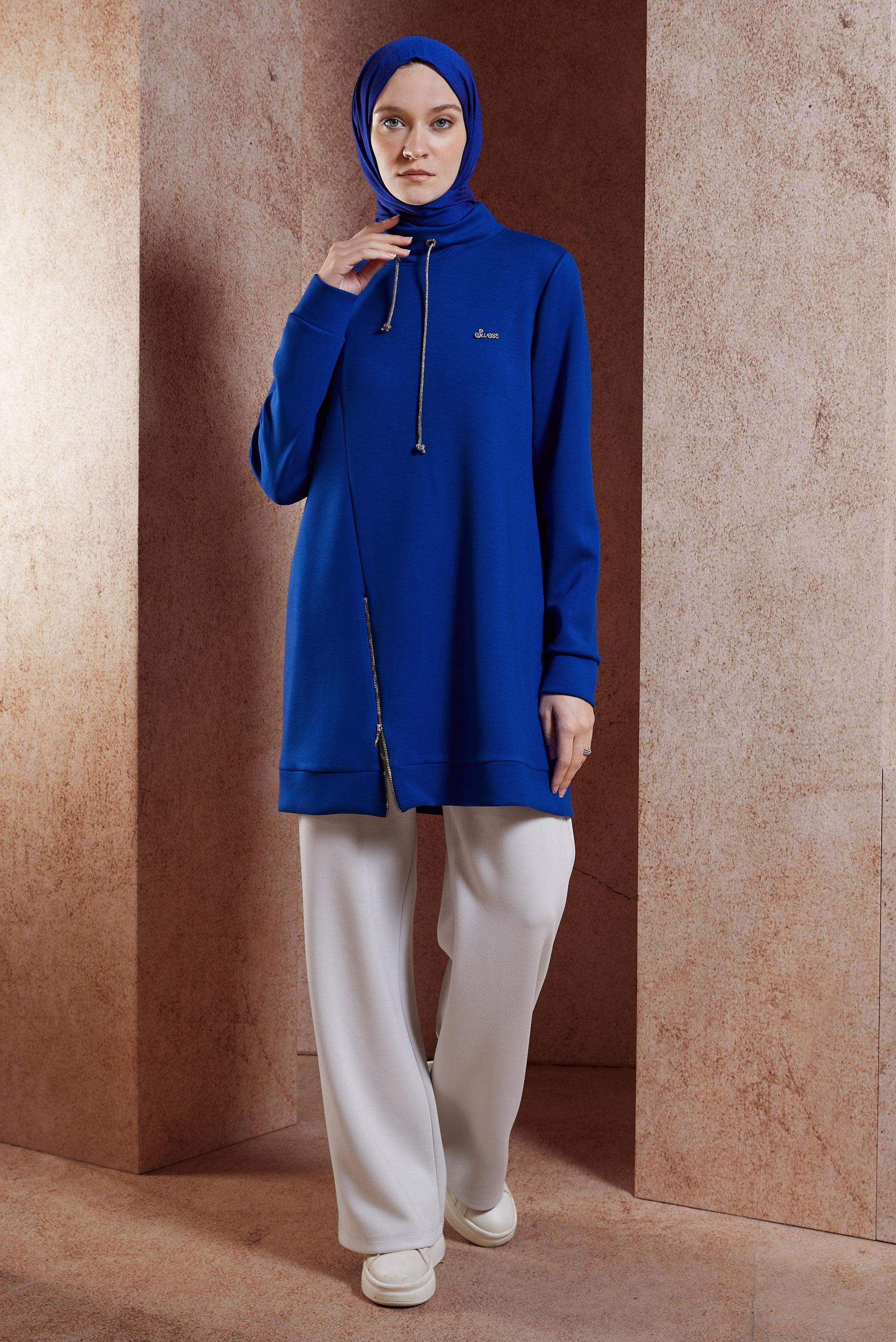 Tesettür giyim LACİVERT FERMUAR DETAYLI EŞOFMAN TUNİK 45093