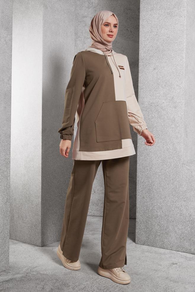 Vêtements hijab BRUN ENSEMBLE DE SURVÊTEMENT BICOLORE 45095 - ALVİNA
