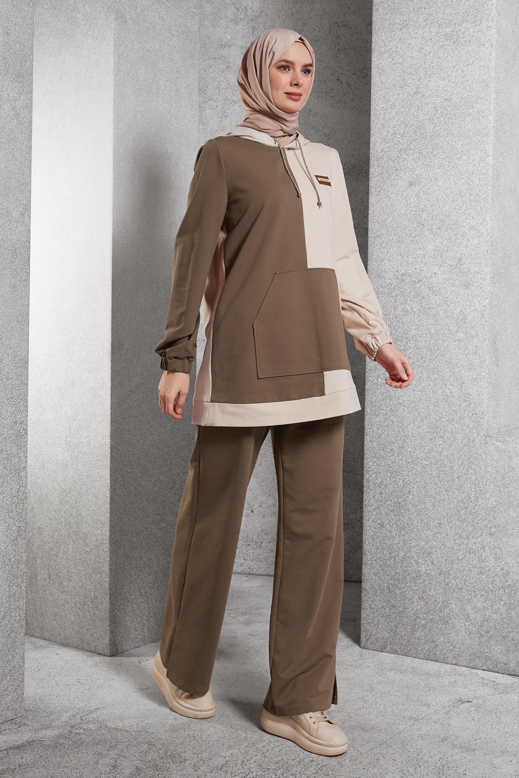 Vêtements hijab BRUN ENSEMBLE DE SURVÊTEMENT BICOLORE 45095