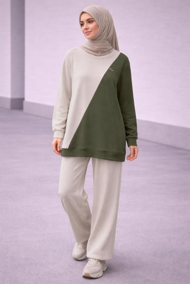 Hijab clothing BEIGE COLORED TRACKSUIT SET 45096 - ALVİNA