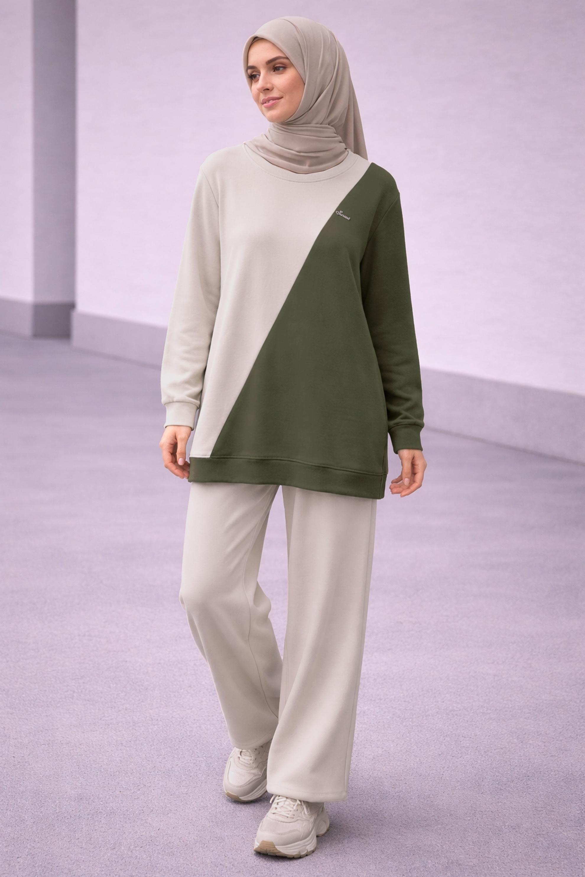 Hijab clothing BEIGE COLORED TRACKSUIT SET 45096