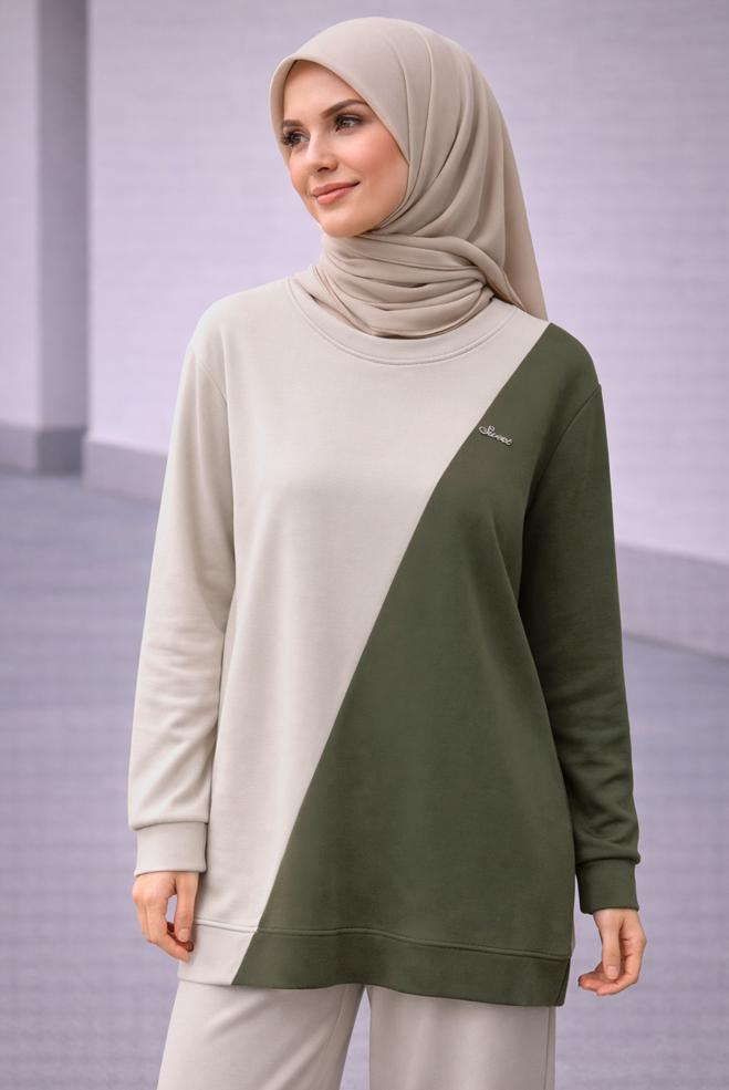 Hijab clothing BEIGE COLORED TRACKSUIT SET 45096 - ALVİNA