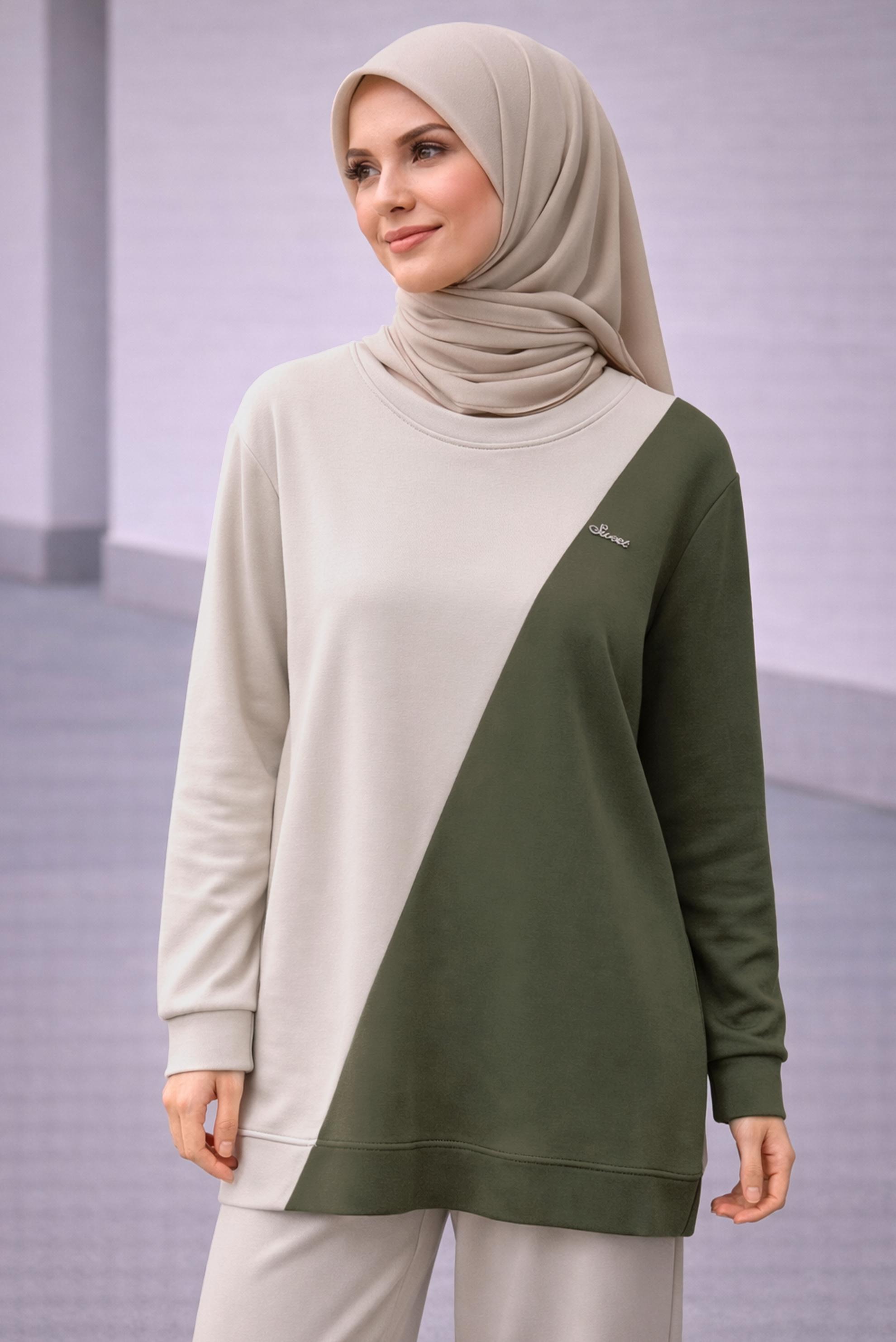 Hijab clothing BEIGE COLORED TRACKSUIT SET 45096