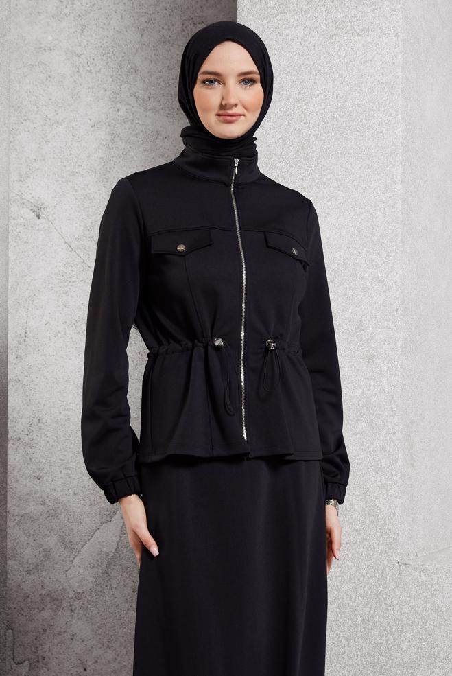 Vêtements hijab NOIR COMBINAISON DE SURVÊTEMENT À JUPE 45097 - ALVİNA