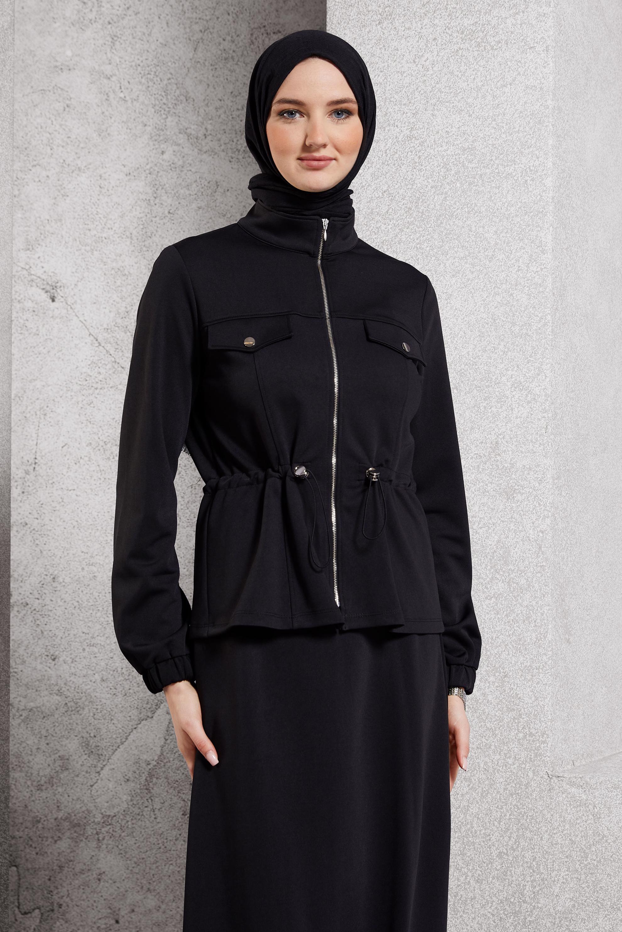 Vêtements hijab NOIR COMBINAISON DE SURVÊTEMENT À JUPE 45097