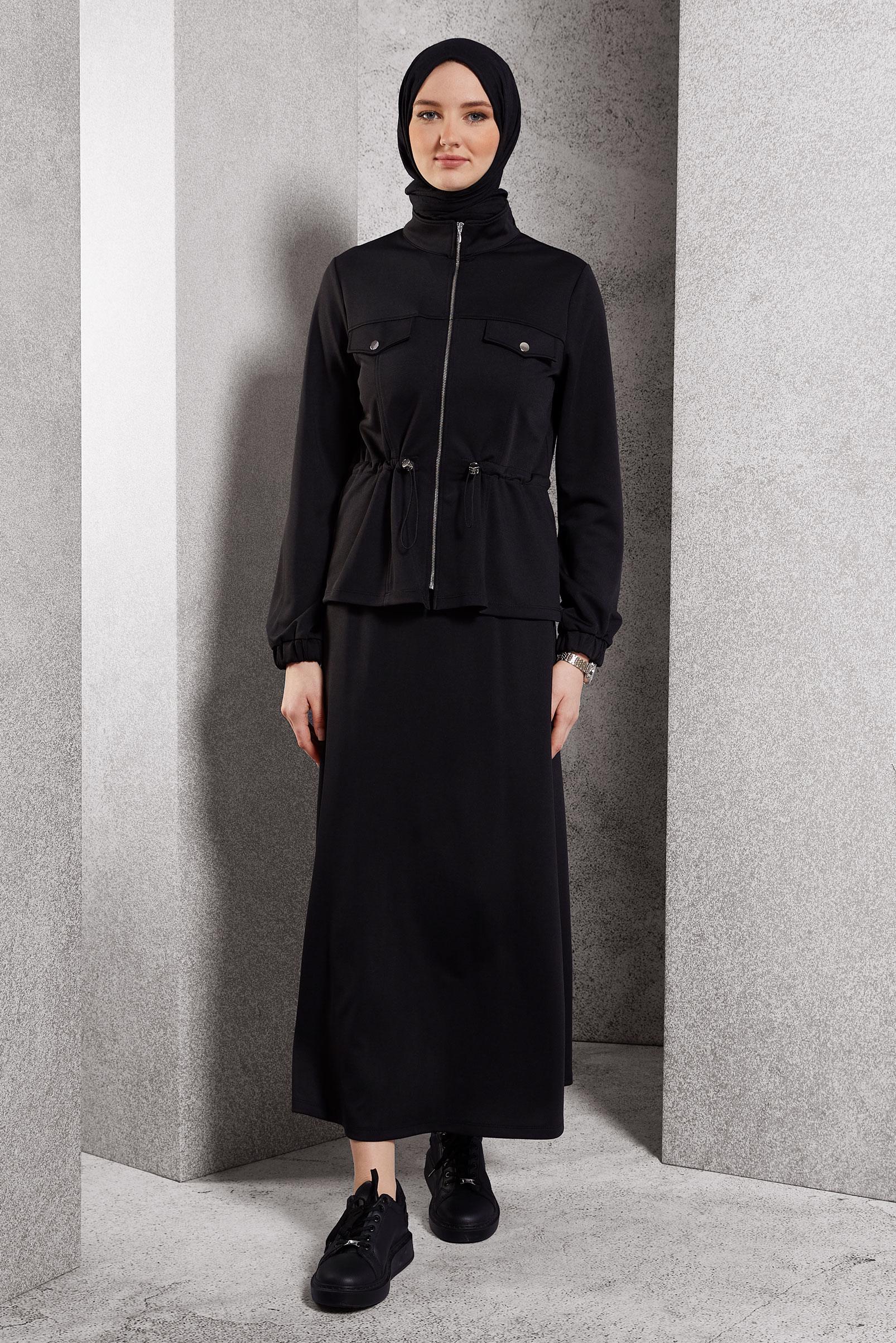 Vêtements hijab NOIR COMBINAISON DE SURVÊTEMENT À JUPE 45097