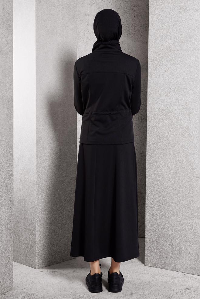 Vêtements hijab NOIR COMBINAISON DE SURVÊTEMENT À JUPE 45097 - ALVİNA
