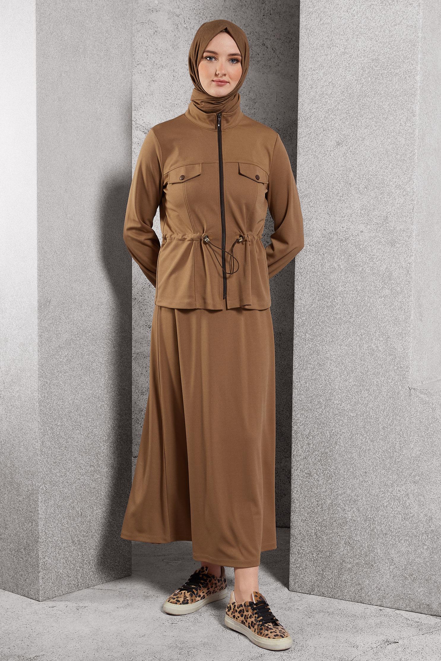 Vêtements hijab BRUN COMBINAISON DE SURVÊTEMENT À JUPE 45097