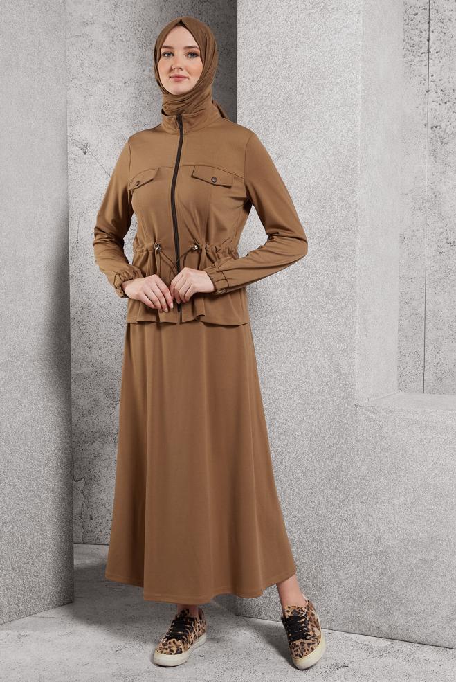 Vêtements hijab BRUN COMBINAISON DE SURVÊTEMENT À JUPE 45097 - ALVİNA