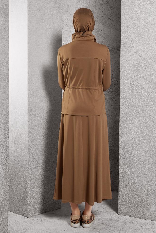 Vêtements hijab BRUN COMBINAISON DE SURVÊTEMENT À JUPE 45097 - ALVİNA